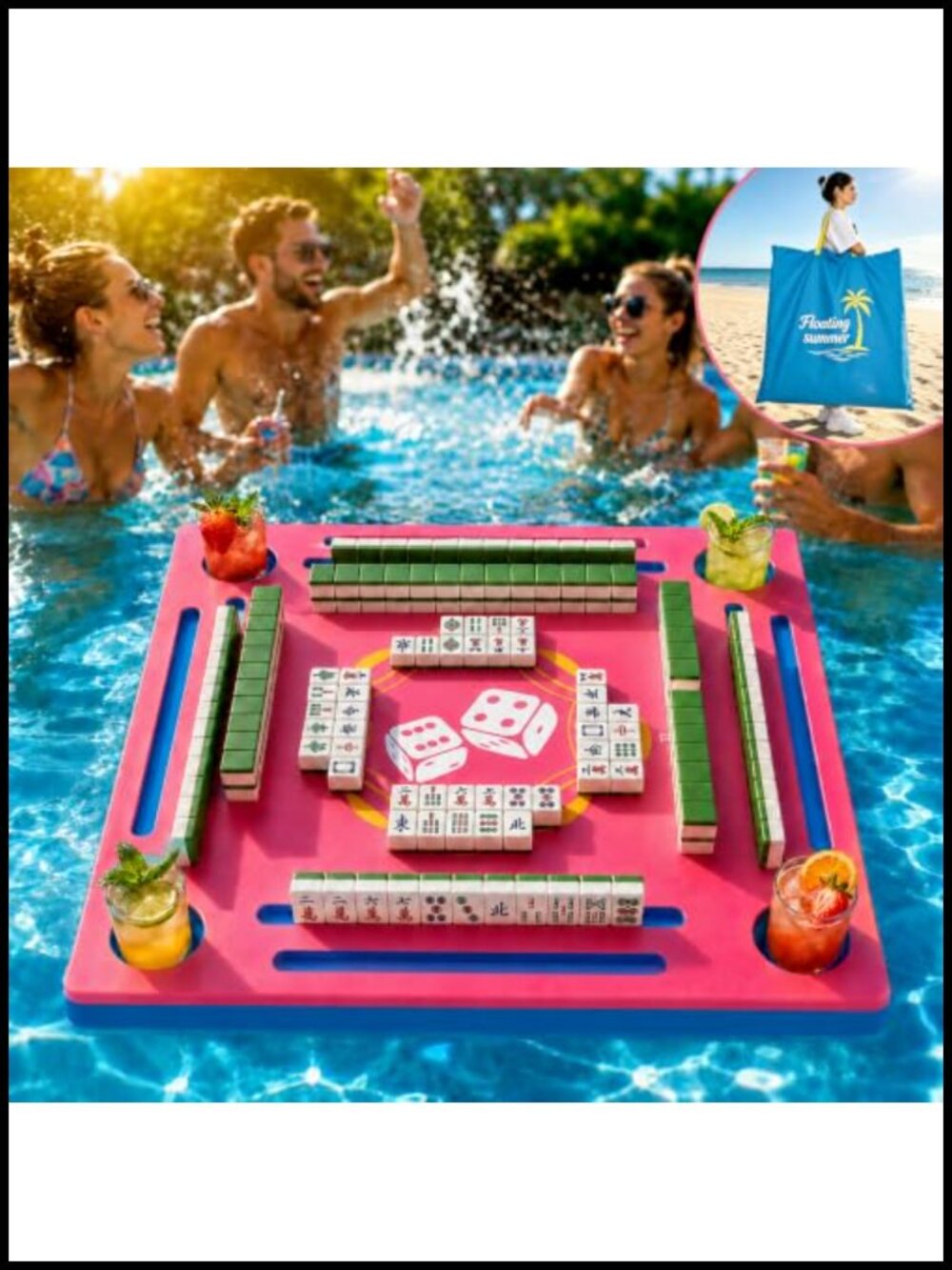 Floating Mahjong Table With Bag Waterproof Eva Game Mat For Pool Beach Camping